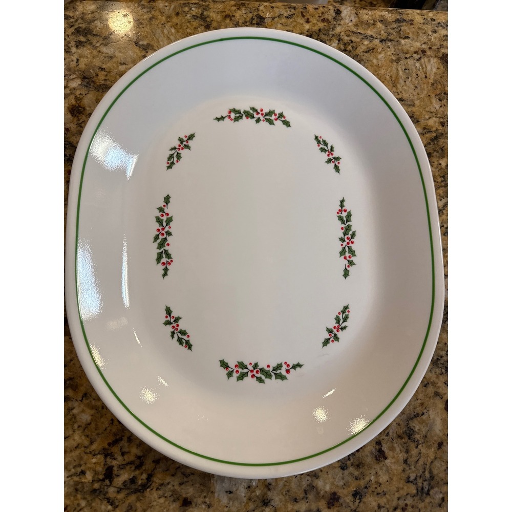 Corelle Corning Holly Days Oval Serving Platter 12 inch Christmas White Green